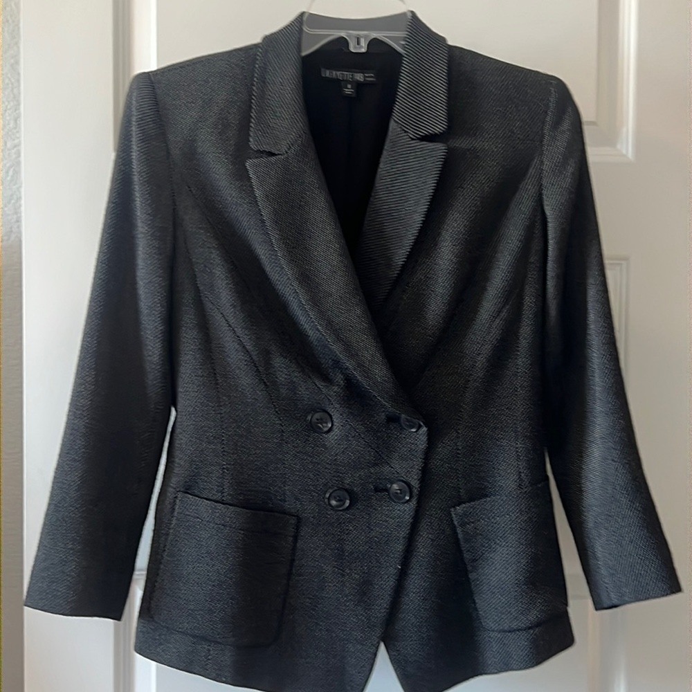 Lafayette 148 Black Wool Blend Blazer 8  fitted double breasted classic career